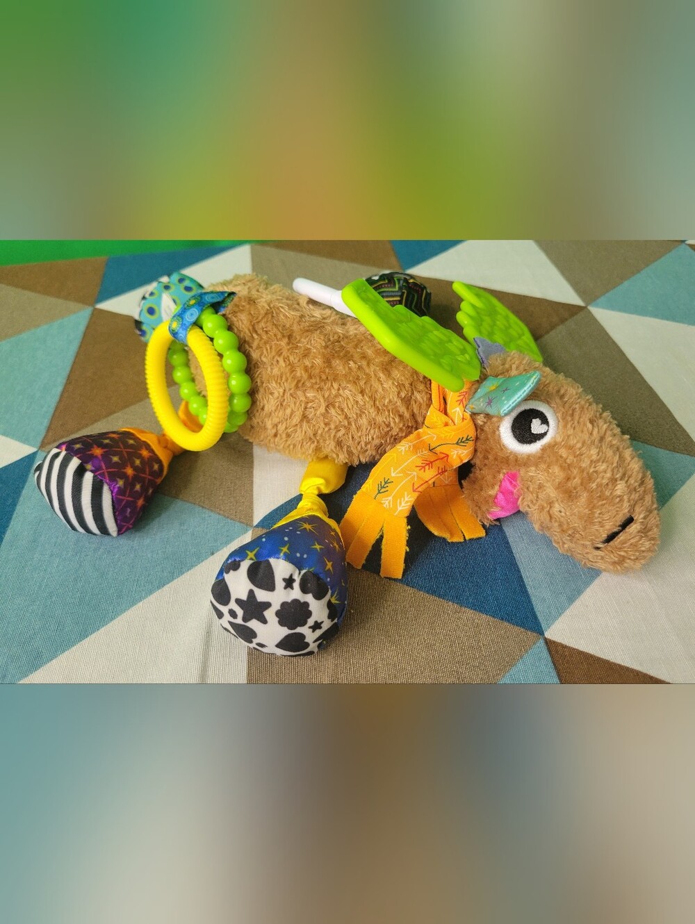 Plush Moose Sensory Rattle Toy Brown Green Kids Accessories Lamaze Carseat